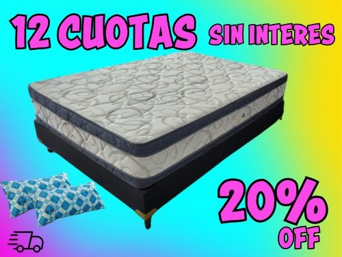 Colchón+Sommier PLATINO 2 1/2 Plazas Espuma Alta Densidad! + Almohadas