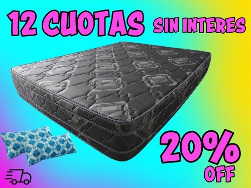 Colchón Espuma Alta Densidad dos plazas y media CORONADO! + Almohadas