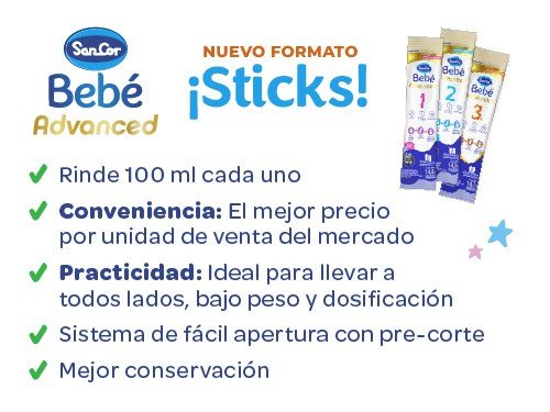 SANCOR BEBE 3+ ADV STICKS (Bolsa x 60 sticks)