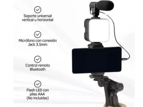 Kit Tripode Video Luz Para Contenido Estabilizador Micrófono