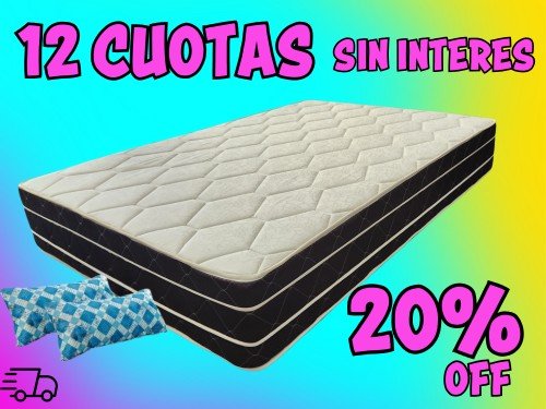 Colchón Espuma Alta Densidad Queen ZAFIRO Maxiking! + Almohadas