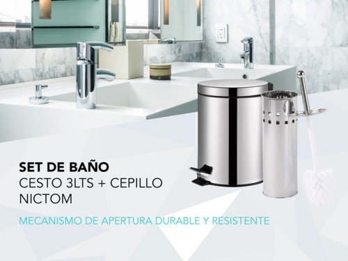 Tacho De Basura 3lts Acero Inoxidable + Escobilla De Baño Nictom