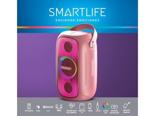 Parlante Smartlife Bluetooth  Portatil IPX5 55W TWS RGB Rosa