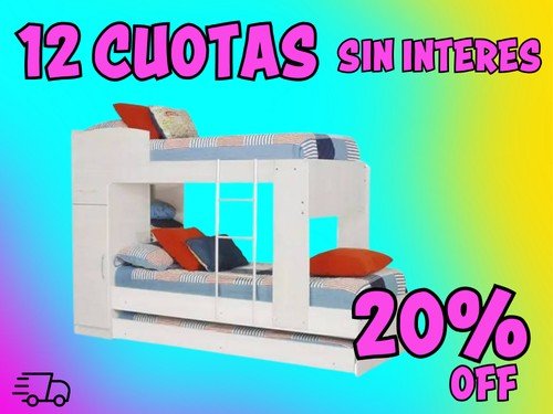 Cama Cucheta Triple con Gabinete incluido PLATINUM Mod 954