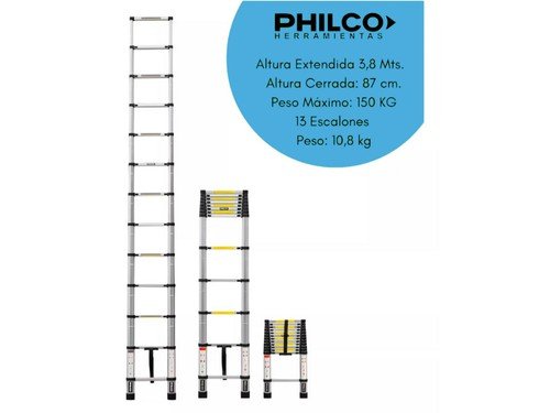 Escalera de aluminio telescópica 3.8 metros Philco