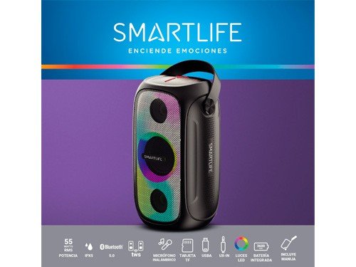 Parlante Bluetooth Smartlife Portatil IPX5 55W TWS RGB Negro