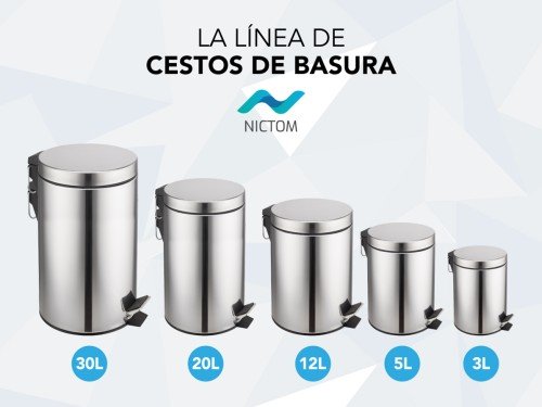 Tacho De Basura 12 Lts Nictom Acero Inoxidable Cestos