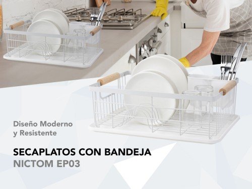 Secaplatos Escurridor Cubiertero Bandeja Nictom Ep03 Blanco