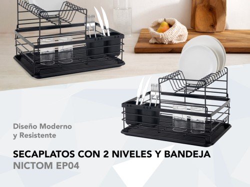 Secaplatos Escurre Platos Nictom Ep04 Cubiertero Negro