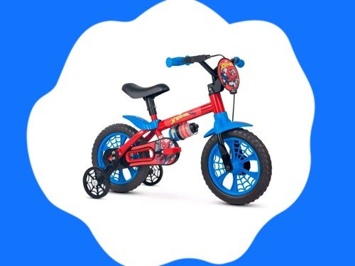 Bicicleta R12 Marvel Spiderman Azul y Roja Con Rueditas y Cantimplora