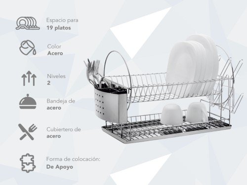 Secaplatos Escurridor Cromado 2 Pisos Cubiertero Ep05 Acero