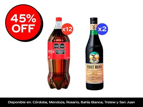 2 packs Coca Cola Original 2,5L x6 + Fernet Branca 750ml x2