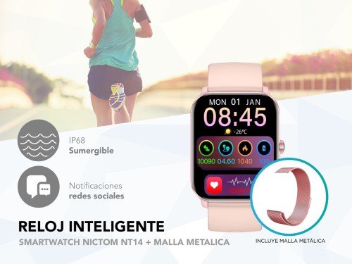 Smartwatch Nictom Nt14 1,75 Notificaciones + Malla Metálica Rosa