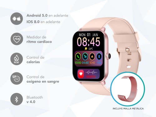 Smartwatch Nictom Nt14 1,75 Notificaciones + Malla Metálica Rosa