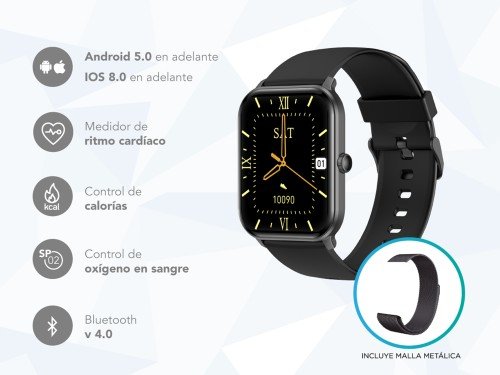 Smartwatch Nictom Nt14 1,75 Notificaciones + Malla Metálica Negro