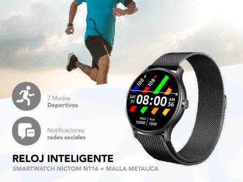 Smartwatch Nictom Nt16 1,28 Notificaciones + Malla Metálica Negro