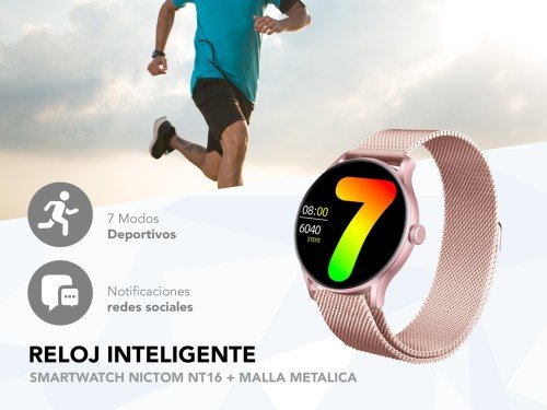 Smartwatch Nictom Nt16 1,28 Notificaciones + Malla Metálica Rosa