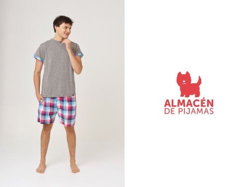 Pijama Short y Remera Corta Fucsia y Celeste Hombre Almacén de pijamas