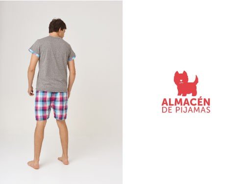 Pijama Short y Remera Corta Fucsia y Celeste Hombre Almacén de pijamas