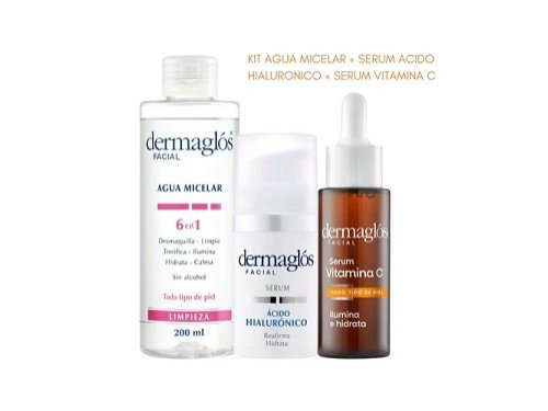 DERMAGLOS Agua Micelar + Serum Acido Hialuronico + Serum Vitamina C