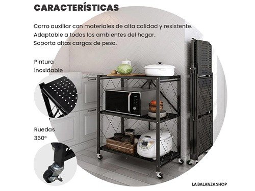 Carro organizador plegable multiuso con estantes, La Balanza Shop