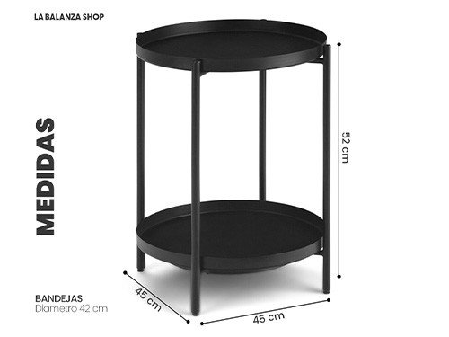 Mesa auxiliar redonda doble bandeja diseño industrial, La Balanza Shop