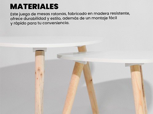 Set mesa ratona auxiliar madera nórdica living, La Balanza Shop