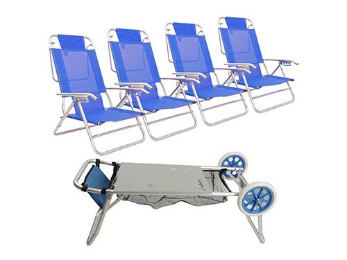 Combo Carrito Playero Outdoors + 4 Reposeras 5 POS. 80012 Descansar