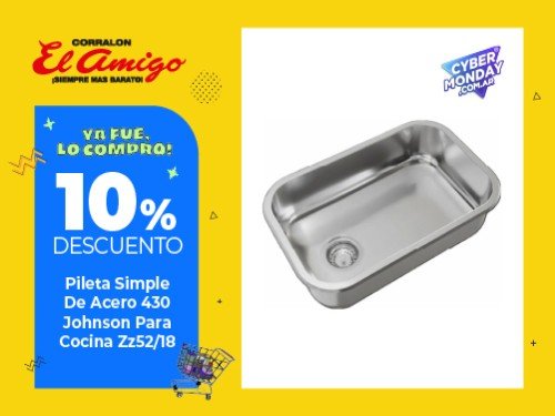 Pileta Simple De Acero 430 Johnson Para Cocina Zz52/18