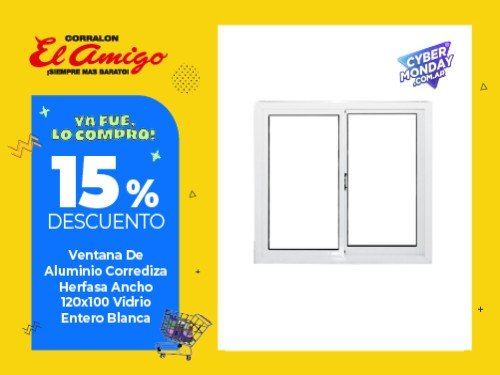 Ventana De Aluminio Corrediza Herfasa 120x100 Vidrio Entero Blanca