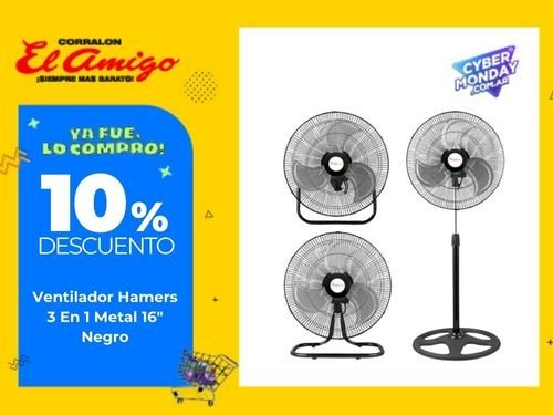 Ventilador Hamers 3 En 1  Metal 16" Negro