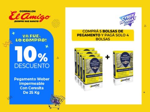 Combo 5 Bolsas De Pegamento Weber Impermeable Con Ceresita De 25Kg