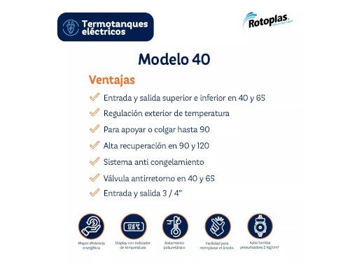 Termotanque Eléctrico 40 Litros Rotoplas Ter40