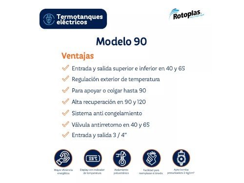 Termotanque 90l Rotoplas Ter90ar Electrico Alta Recuperación