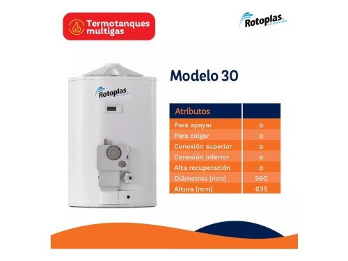 Termotanque Multigas 30 Litros Rotoplas Tmgr30