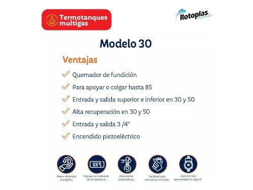 Termotanque Multigas 30 Litros Rotoplas Tmgr30