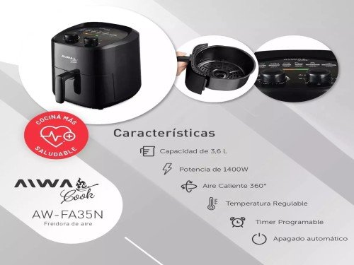 Freidora De Aire Aiwa Cook 3,6 Litros 1400w 200°c Temporizador