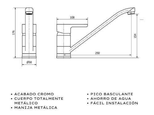 Grifería de Cocina Mesada  Yvon Emblem Monocomando Piazza