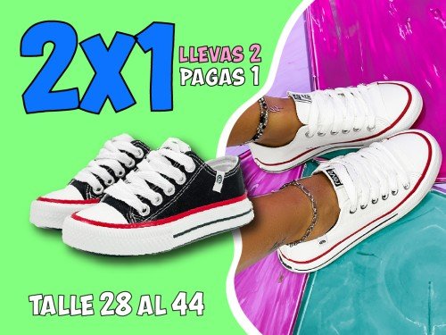 Zapatillas Lona Niño Mujer y Hombre Negra y Blanca Rave 28 al 44