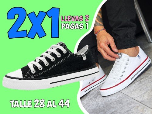 Zapatillas Lona Niño Mujer y Hombre Negra y Blanca Rave 28 al 44