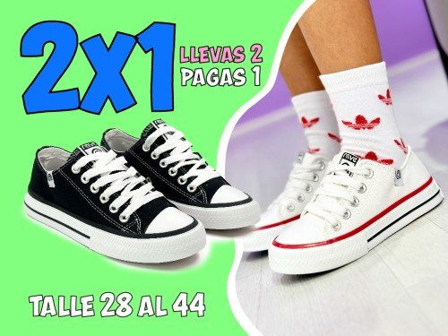 Zapatillas Lona Niño Mujer y Hombre Negra y Blanca Rave 28 al 44