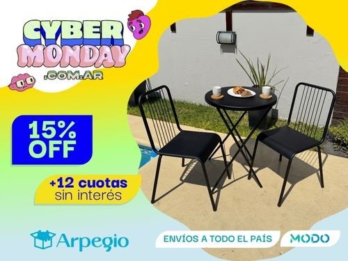 Combo exterior sillas chapa Fanky x2 uds + mesa plegable negro mate