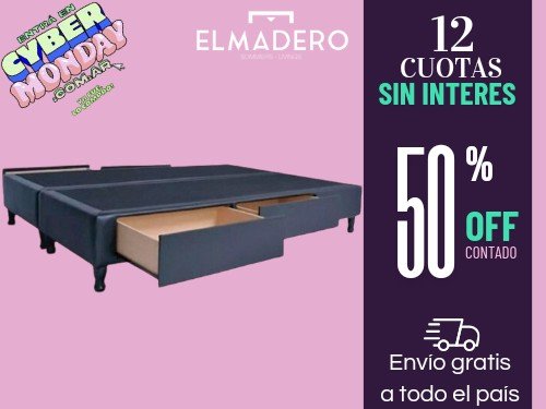 BASE SOMMIER TELA ECO CUERO C/CAJON 2 PLAZA 140X190 + 1 ALM, DE REGALO