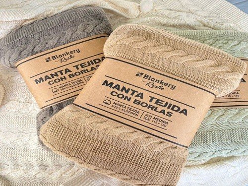 Pie De Cama Manta Tejida Con Borlas Blankery Rustic 100% Algodon