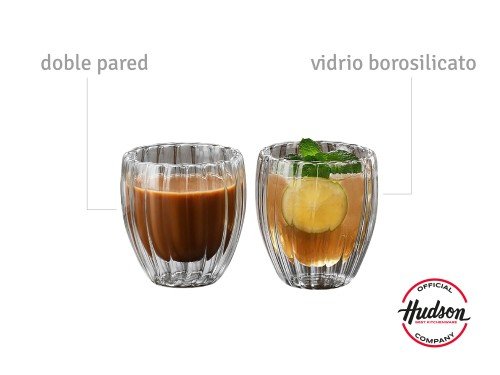 Set 2 Vasos Doble Pared De Vidrio Rayado Linea Hudson Café