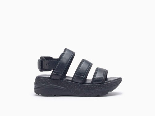 Sandalias negras de tiras anchas y confort a Pie - Cyber Oferta