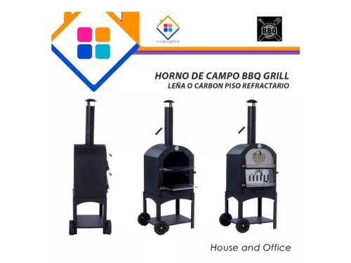 Horno de Campo BBQ Grill - con piso refractario para leña o carbón