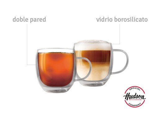 Set 2 Vasos Con Asa Doble Pared De Vidrio Linea Hudson Café