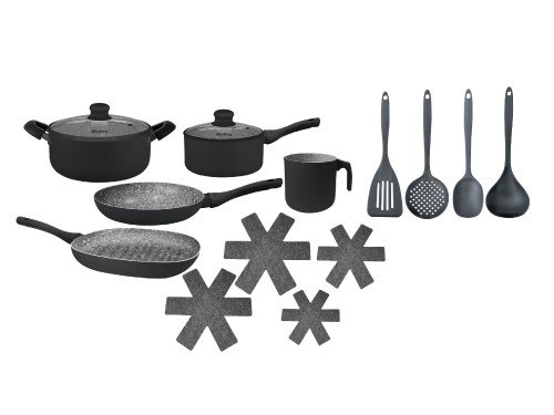 Batería De Cocina Hudson Granito Negro 15 Piezas Ngra02