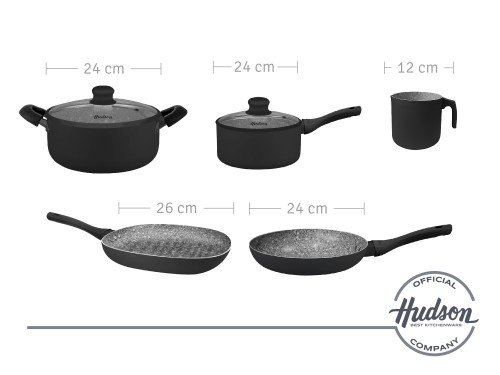 Batería De Cocina Hudson Granito Negro 15 Piezas Ngra02